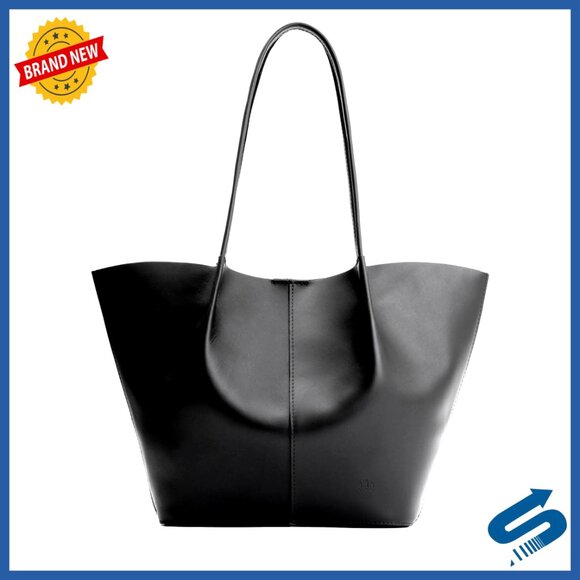 Leather Tote Bag Handmade Full Grain Dual Shoulder Straps Interior Pockets